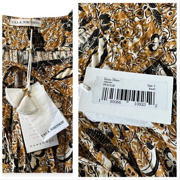 New with tag, ULLA JOHNSON Zuma Printed Tie-front Midi Dress In Amber Size 2 - Picture 12 of 16